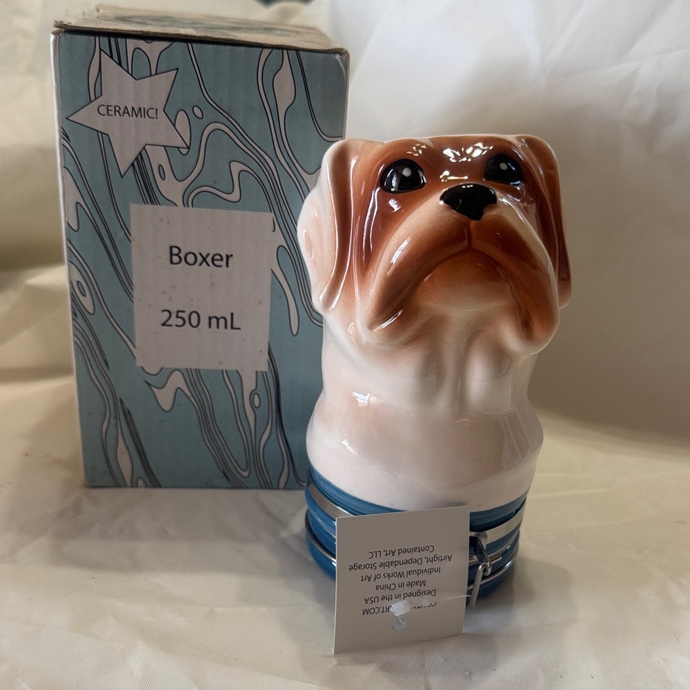 ContainedArt Boxer Dog Ceramic Jar - Brown and White